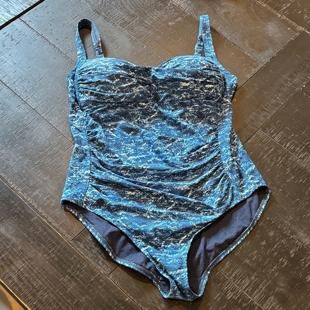 Nip Tuck Blue Patterned One Piece Swimsuit Size 10 Bathing Suit